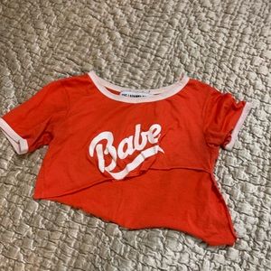 BABE asymmetrical hand cropped tee